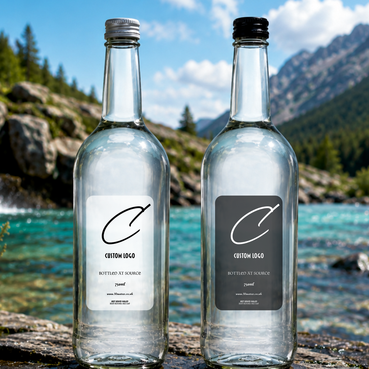 Custom label glass bottle by 30Water
